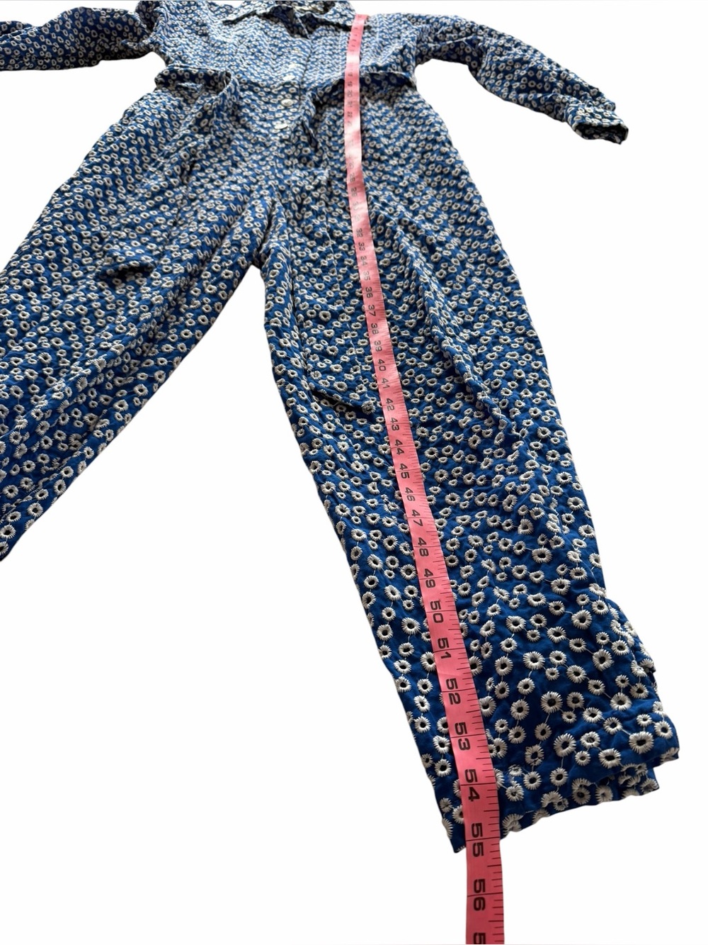 Nocturne brand Blue Button-Up Belted Eyelet Jumpsuit size 38 (US 8) - Picture 13 of 15